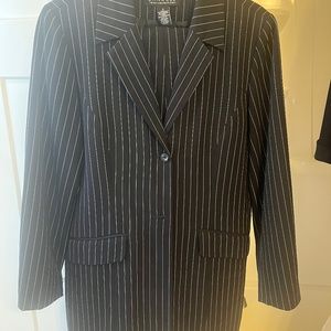 Black suit with white pinstripe